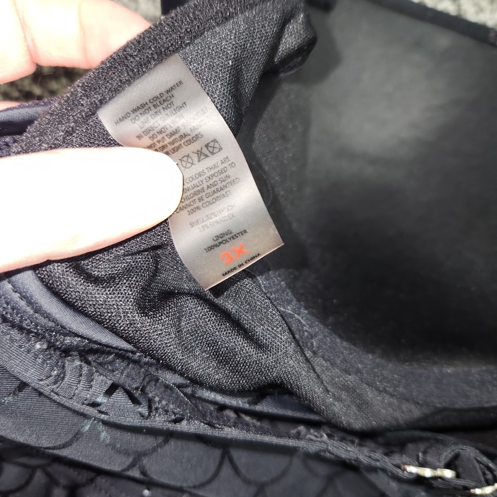 Mermaid Shiny Scales Sexy Black Bustier Peplum Tankini Swim Top Underwire 3X - Picture 7 of 7